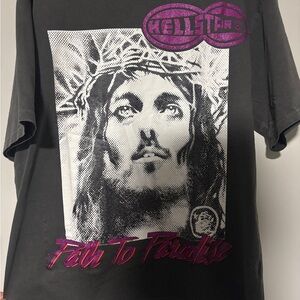 Black Short Sleeve Tee with Artistic Portrait